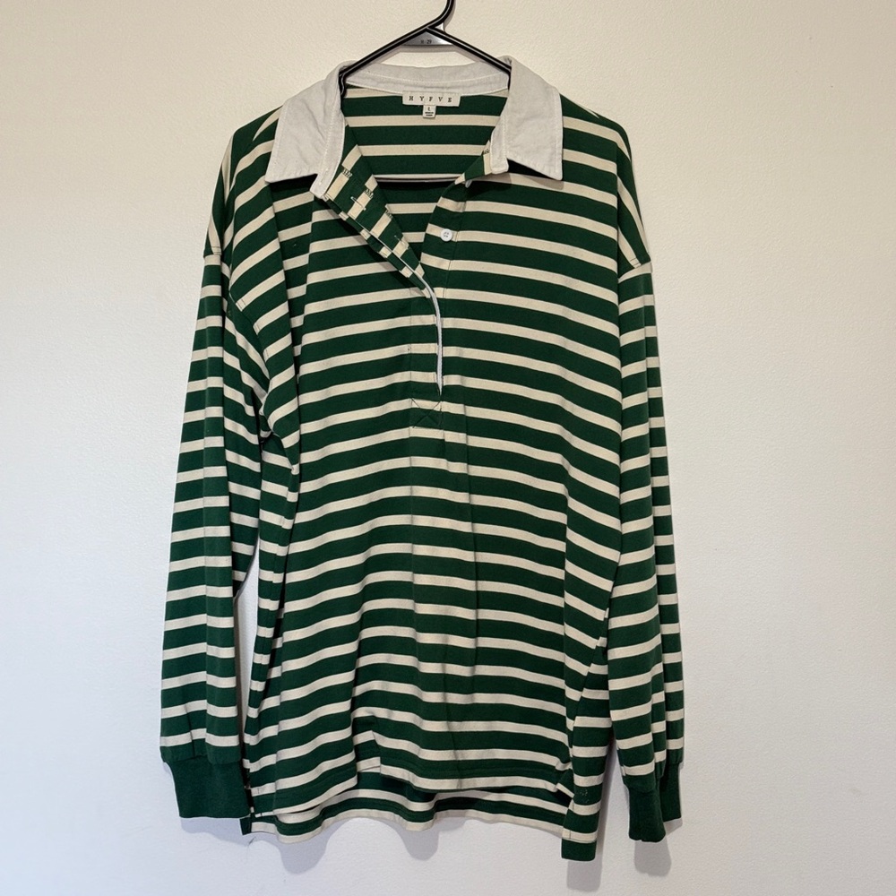 HYFVE Green & White Striped Rugby Pullover – Size L